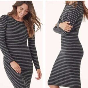 New Splendid Kinsley Grey Striped Ribbed Sweater Midi Dress